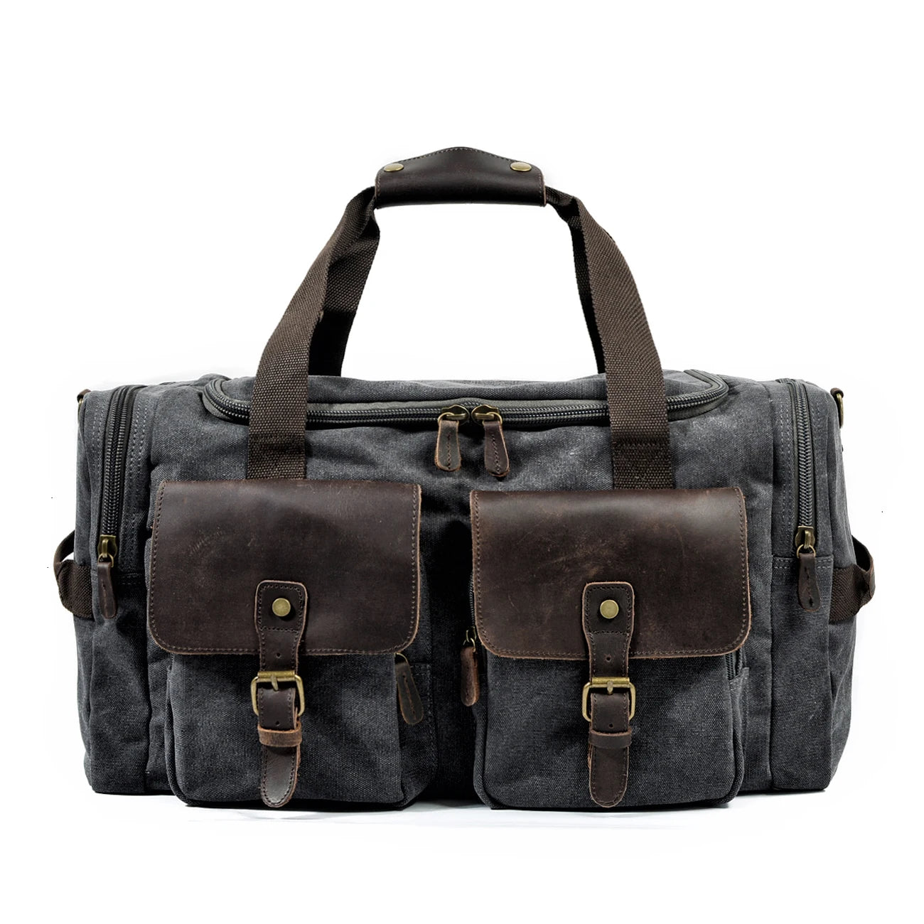 Vintage Canvas & Leather Weekend Duffle Bag. Gray