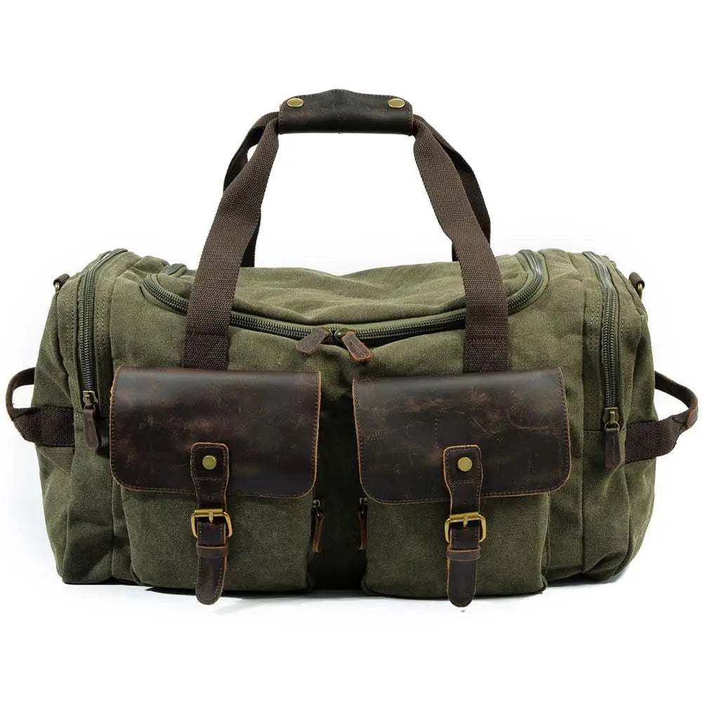 Vintage Canvas & Leather Weekend Duffle Bag.