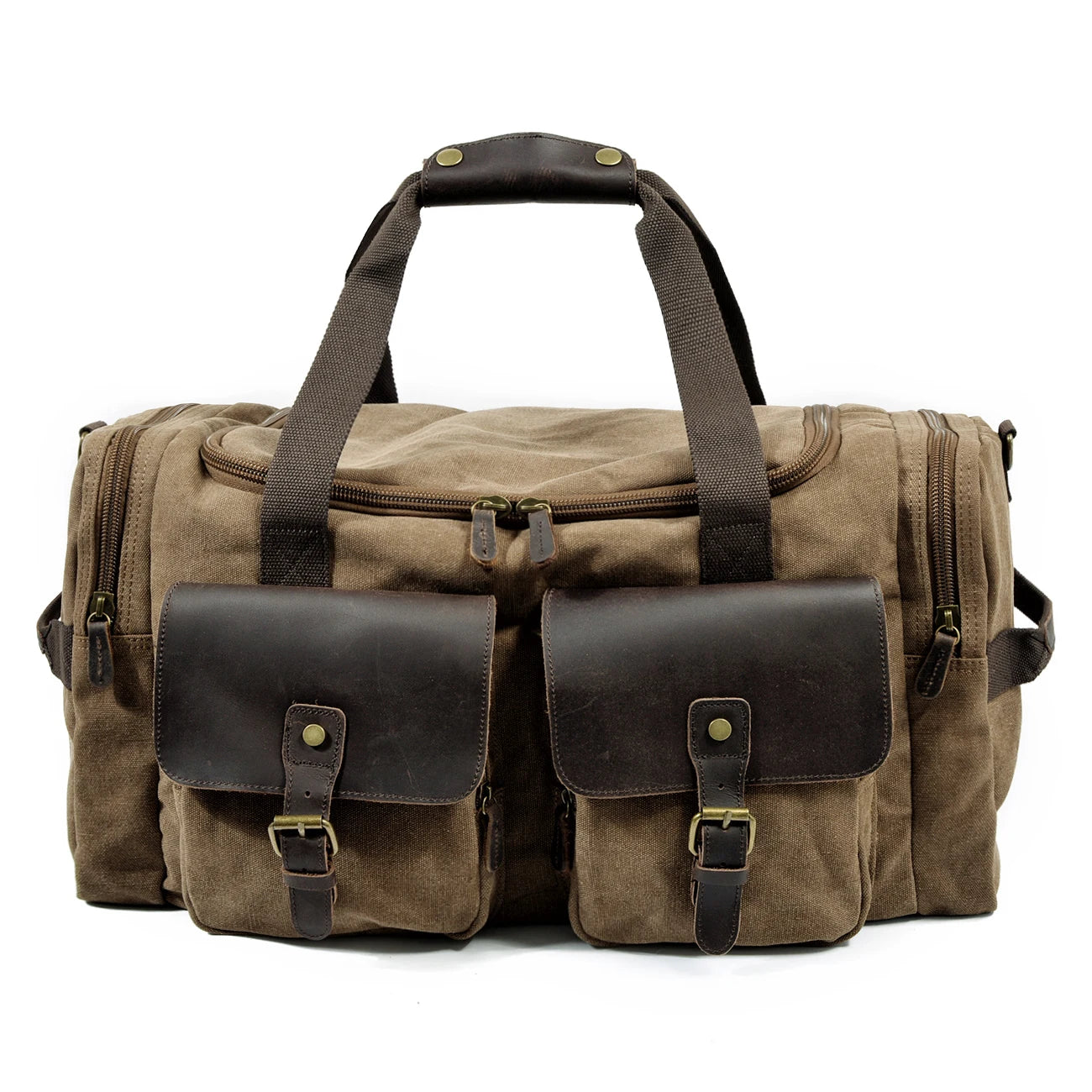 Vintage Canvas & Leather Weekend Duffle Bag. Brown