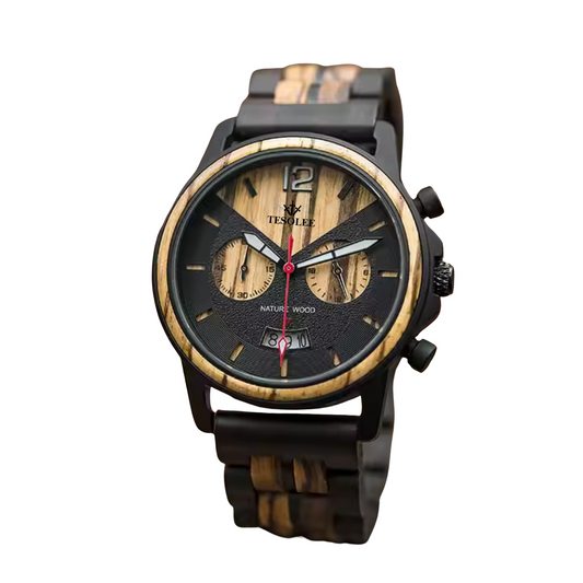 Zebra Wood Chronograph Watch For Men. Brown