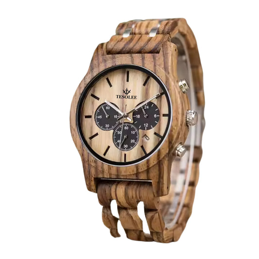 Zebra Wood Chronograph Watch. Champagne