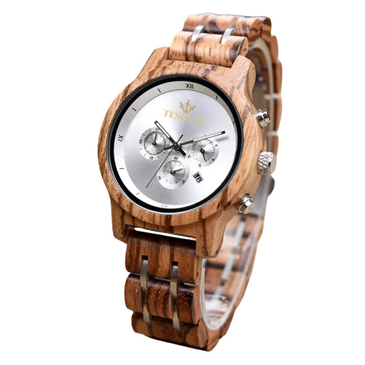 Women's Luxury Sandal Wood Chrono Watch. silver