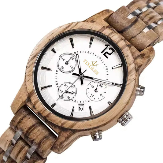 Women's Zebra Wood Chronograph Watch. White