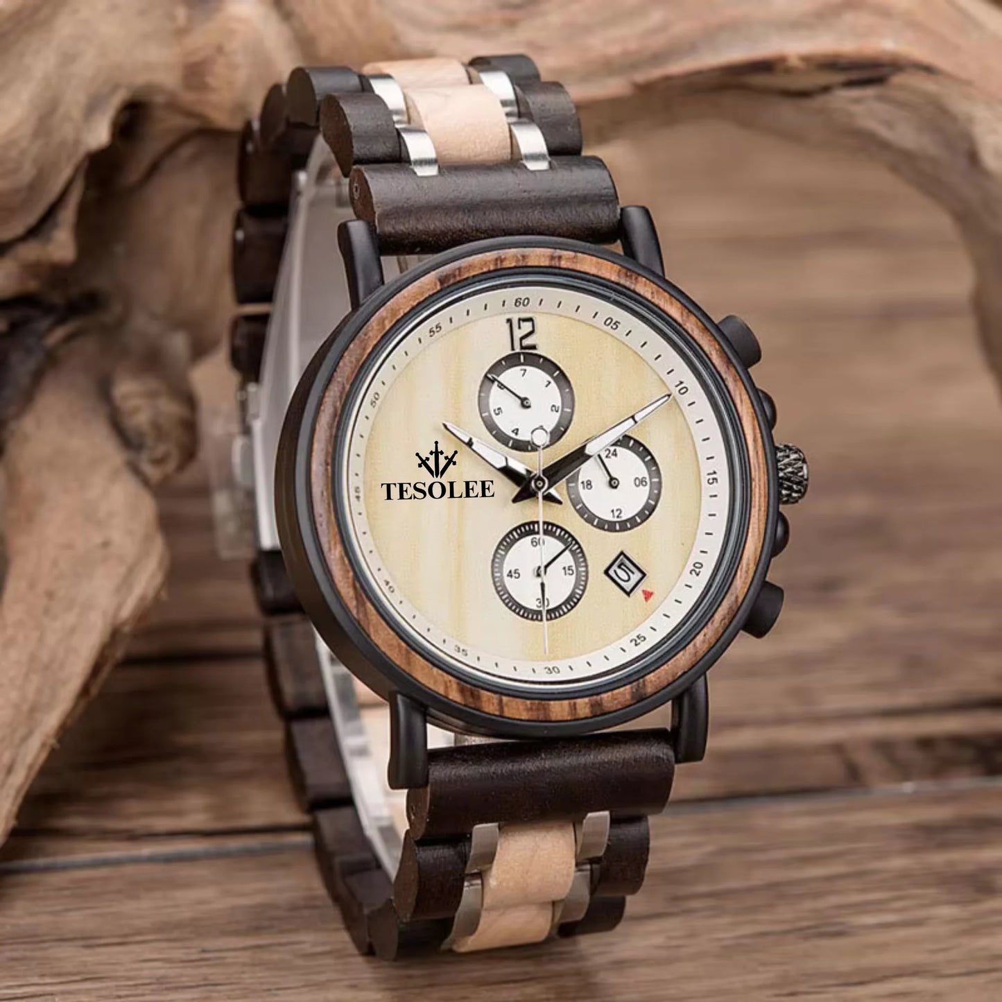 Hand Crafted Maple Wood Sports Chrono For Men. Champagne