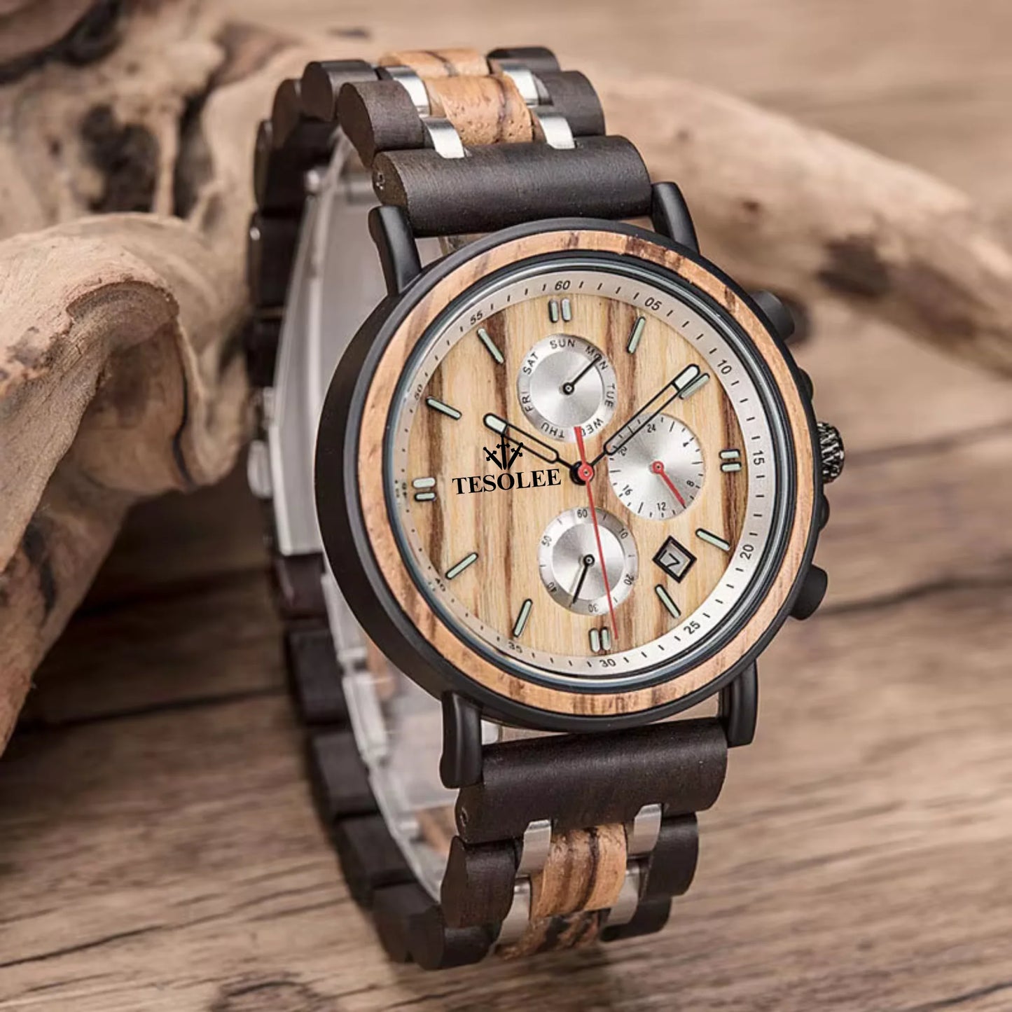 Hand Crafted Maple Wood Sports Chrono For Men. Brown