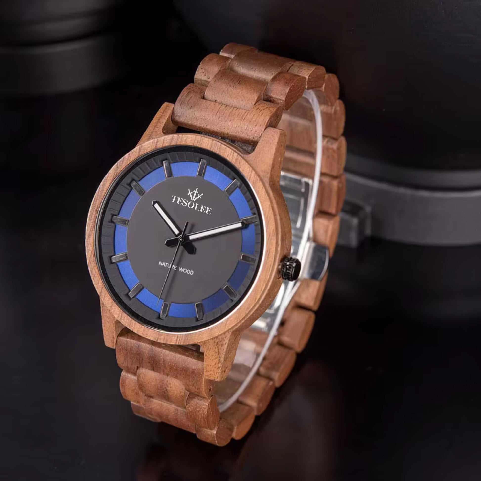 Hand Crafted Luxury Maple Wood Watch For Men. Blue